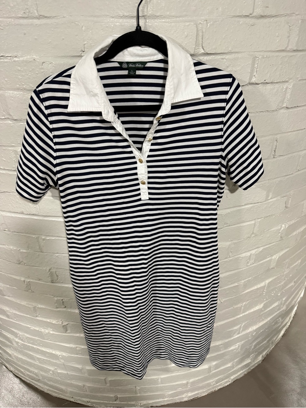 Brooks Brothers Navy and White Striped Polo-Style Button Down Dress